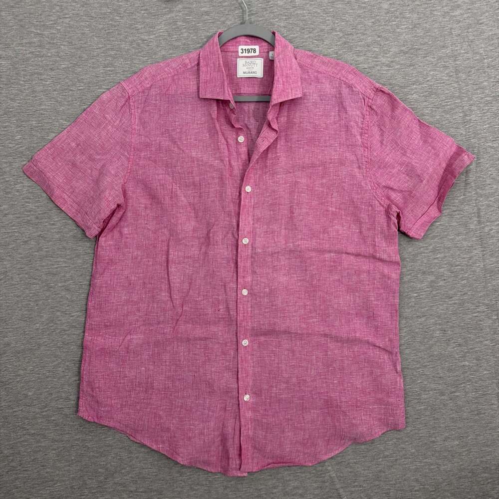 Murano Mens Large Pink Baird McNutt 100% Linen Short Sleeve Button Front Shirt